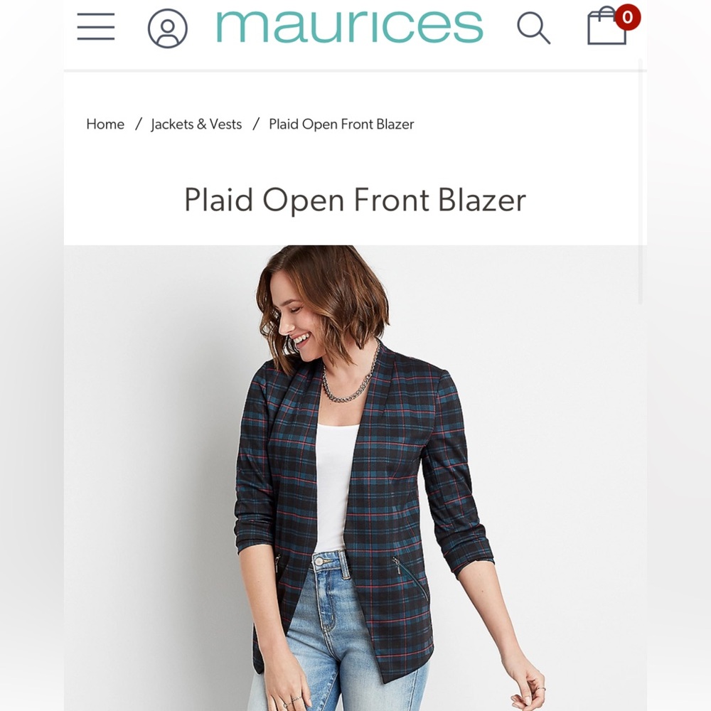 Maurices Plaid Open Front Blazer Holiday